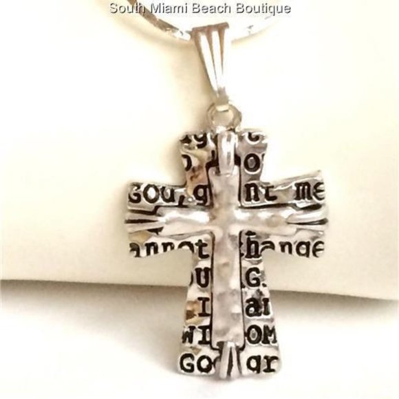 Serenity Prayer Cross Necklace Silver Plated Message AA Al-Anon NA 18" - Picture 1 of 9
